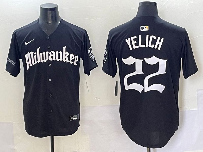 Men 2025 Milwaukee Brewers #22 Yelich Black Five generations Joint Name Nike MLB Jersey style 2